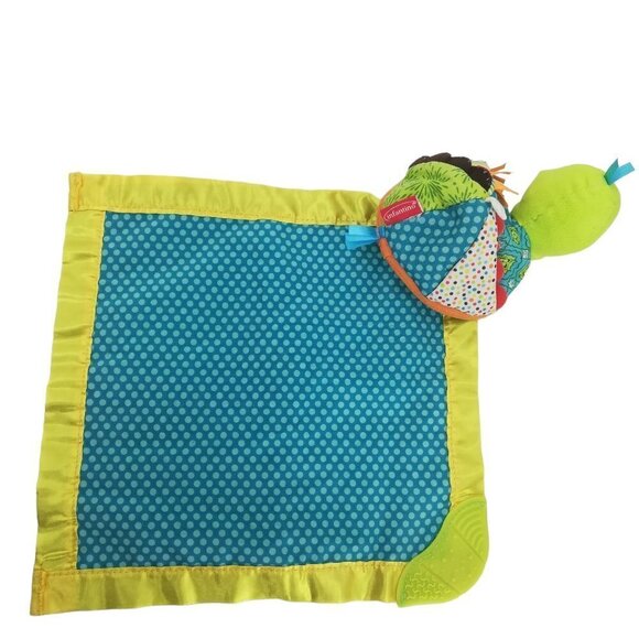 Infantino Turtle Lovey Lovie Teether Rattle Security Blanket Blue Green Satin - Picture 11 of 11